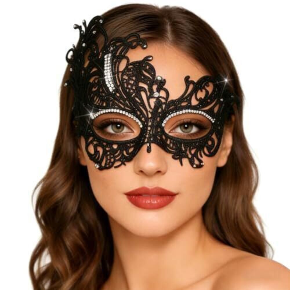 7719 Rhinestone Masquerade Lace Masks Sparkle Half Eye Mask for Costume